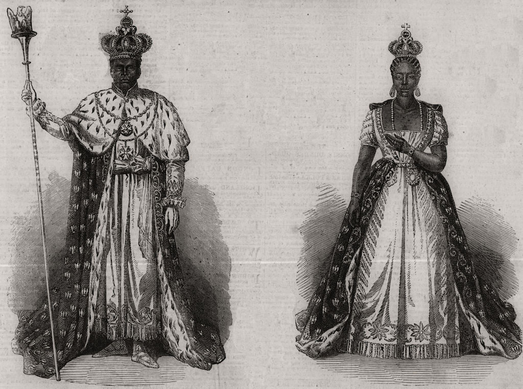 Faustin & Adelina, Emperor & Empress Of Haiti, in coronation robes 1856 print